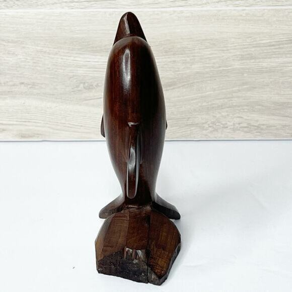 Vintage Ironwood Dolphin Sculpture Hand Carved, Mid Century Modern Coastal - Picture 4 of 6